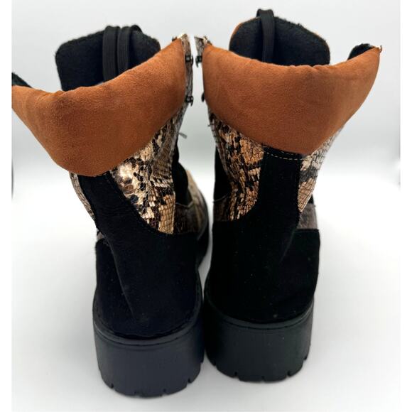 TAXI Snake Print Chunky Combat Boots 90s Grunge Street Style Black Tan wmns 10 - Picture 4 of 7